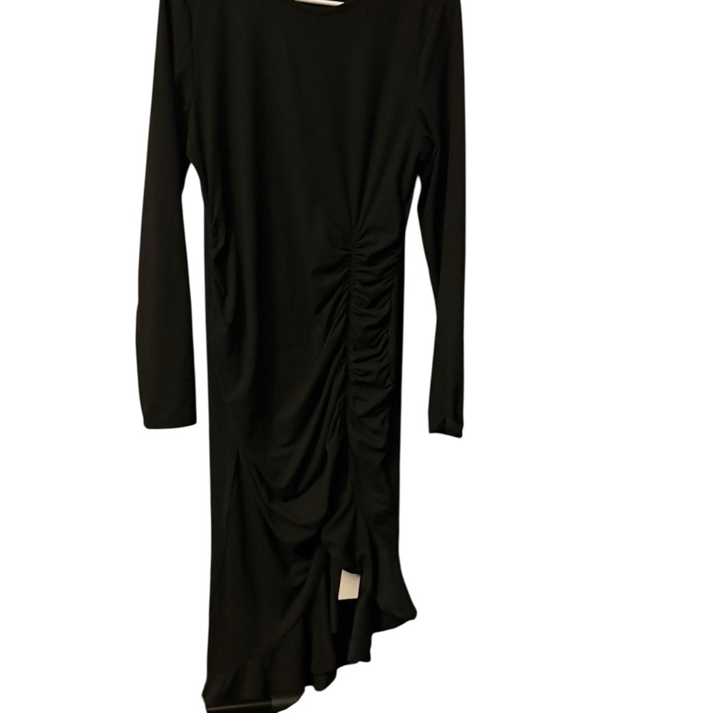 Chic Black Ruched Long Sleeve Dress